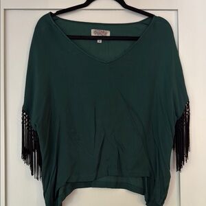 Dark Green Fringe Top